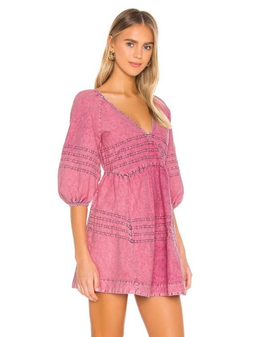 Free People Sweet Surrender Boho Acid Wash Pink Cotton Mini Dress Women's size M